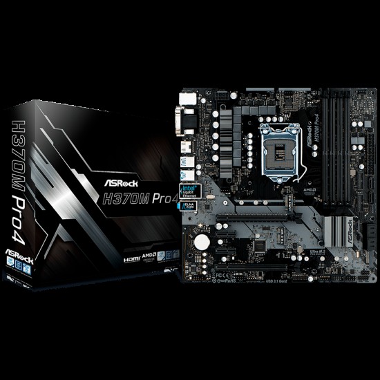 ASROCK Main Board Desktop H370 (S1151, 4xDDR4,2xPCIe x16,2xPCI Ex1, 6 SATA3 ,1x Ultra M.2, GLAN,VGA,DVI,HDMI,USB 3.1 ) mATX retail