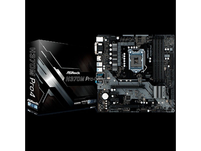 ASROCK Main Board Desktop H370 (S1151, 4xDDR4,2xPCIe x16,2xPCI Ex1, 6 SATA3 ,1x Ultra M.2, GLAN,VGA,DVI,HDMI,USB 3.1 ) mATX retail