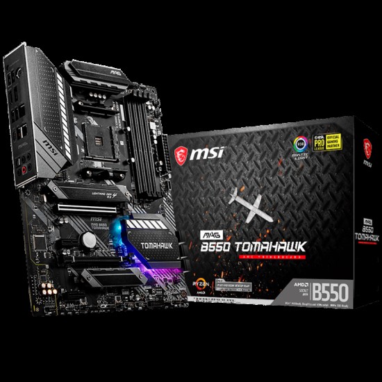 MSI MAG B550 TOMAHAWK,ATX,Socket AM4,AMD B550 Chipset,4 DIMMs, Dual Channel DDR4 up to 5100+(OC)MHz,1x PCIe 4.0/ 3.0 x16 slot,2x M.2 slots,2xUSB 3.2 Gen 2 (1x Type-C),2xUSB 3.2 Gen 1,2xUSB 2.0,1x HDMI,1x DP,2.5G+1G LAN,7.1 Audio,3y warranty