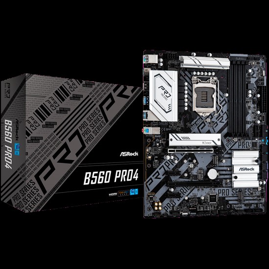 ASROCK Main Board Desktop B560 Pro4 (S1200, 4xDDR4, 4xPCIe x16, 2xPCIe x1, SATA III, 1 xM.2, 1 xUlraM.2, USB3.0, GLAN, HDMI, DP), Retail