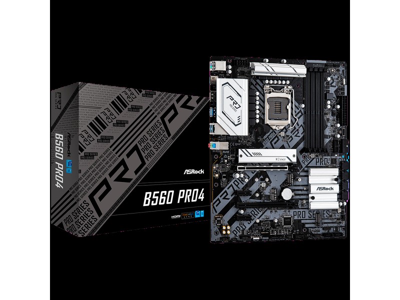 ASROCK Main Board Desktop B560 Pro4 (S1200, 4xDDR4, 4xPCIe x16, 2xPCIe x1, SATA III, 1 xM.2, 1 xUlraM.2, USB3.0, GLAN, HDMI, DP), Retail