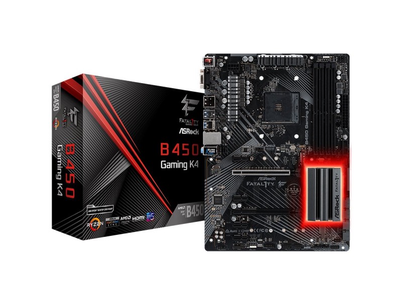 ASROCK Main Board Desktop B450 GAMING K4 (SAM4,4xDDR4,2xPCI 3.0x16,4xPCI Ex1,SATA III,1xM.2,1xUlraM.2,USB3.0,GLAN, VGA,HDMI,DP) mATX Retail