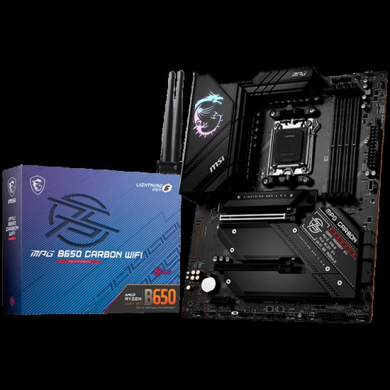 MSI MPG B650 CARBON WIFI, ATX, Socket AM5, 4x DDR5, 3x PCI-E x16 slots, 4x M.2 slots, 1x HDMI, 1x DP, 7x USB 3.2 Gen2, 1x USB 3.2 Gen2, 1x USB 3.2 Gen2x2, 2x USB 2.0, Type-C, 7.1 HD Audio, 2.5Gbps LAN, Wi-Fi 6E, BT, 3Y
