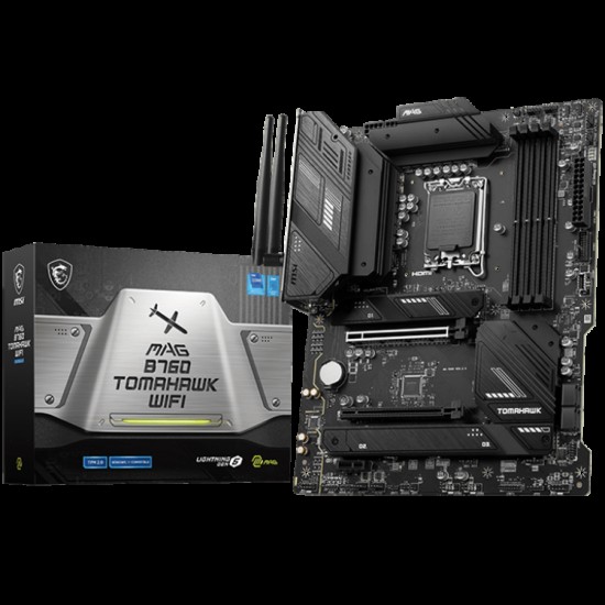 MSI MAG B760 TOMAHAWK WIFI, ATX, Socket 1700, Dual Channel DDR5 7000+(OC)MHz, 2x PCIe x16 slots, 3x M.2 slots, 1x HDMI, 1x DP, 1x USB 3.2 Gen 2x2 Type-C, 4x USB 3.2 Gen 2, 4x USB 2.0, 7.1 HD Audio, 2.5Gbps LAN, WI-FI 6E, BT, 3Y
