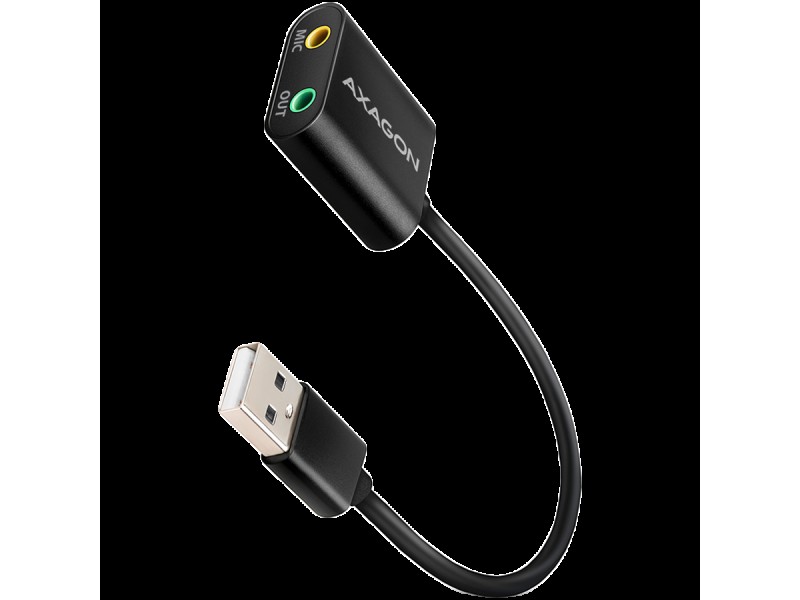 Axagon USB sound card with 15 cm cable and metal body.