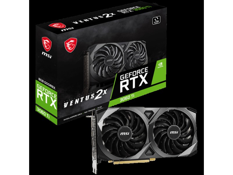 MSI Video Card Nvidia RTX 3060 Ti VENTUS 2X 8GD6X, 8GB GDDR6, 256-bit, 19GBps, Boost: 1665 MHz, 4864 CUDA Cores, PCIe 4.0, 3x DP 1.4a, HDMI 2.1, RAY TRACING, Dual Fan, 600W Recommended PSU, 3Y