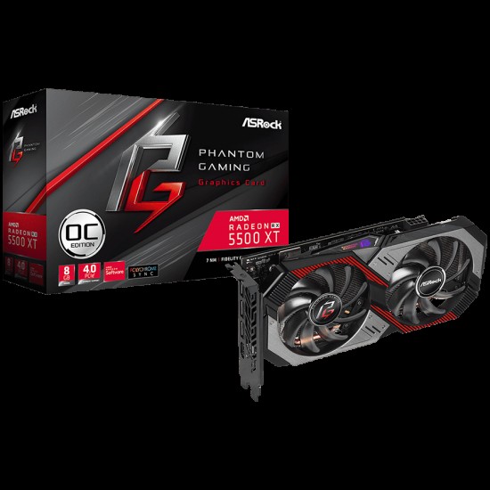 ASROCK Video Card AMD Radeon RX 5500 XT Phantom Gaming D 8GB OC, GDDR6, 128bit, 1xHDMI, 3xDP, PCI Express 4.0, recomended PSU 500W