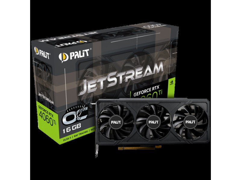 Palit GeForce RTX 4060Ti JetStream OC 16GB GDDR6, 128 bits, 1x HDMI 2.1, 3x DP 1.4a, three fan, 1x 8-pin Power connector, recommended PSU 650W, NE6406TU19T1-1061J
