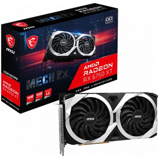 MSI Video Card AMD Radeon RX 6750 XT MECH 2X 12G OC, 12GB GDDR6, 192-bit, 432.0 GB/s, 18000 MHz Effective Memory Clock, Boost: 2618 MHz, 2560 Cores, 3x DP 1.4, HDMI 2.1, 650W Recommended PSU, 3Y