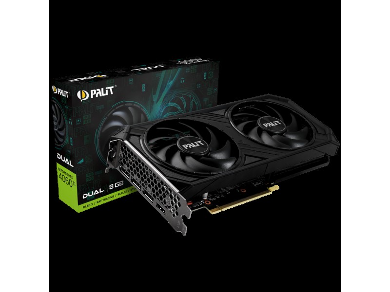Palit RTX 4060Ti Dual 8GB GDDR6, 128 bits, 1x HDMI 2.1, 3x DP 1.4a, two fan, 1x 8-pin Power connector, recommended PSU 650W,  NE6406T019P11060D