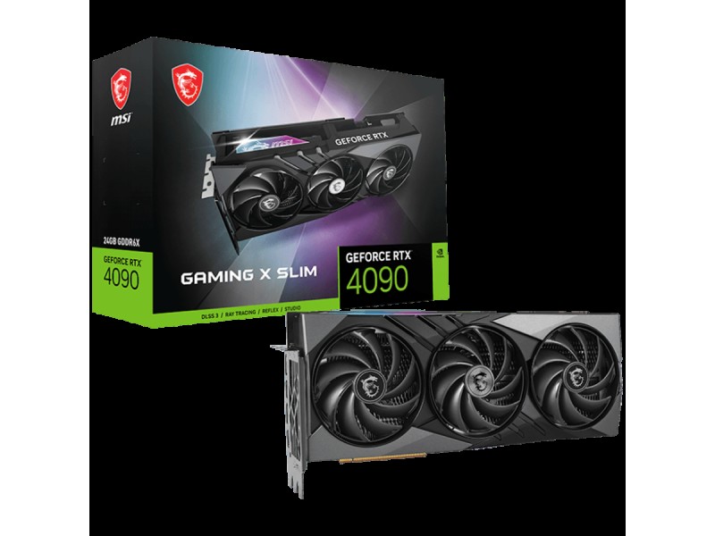 MSI Video Card Nvidia GeForce RTX 4090 GAMING X SLIM 24G, 24GB GDDR6X, 384-bit, 21 Gbps Effective Memory Clock, 2595 MHz Boost, 16384 CUDA Cores, 2x DP v1.4a, 2x HDMI 2.1a, RAY TRACING, Triple Fan, 850W Recommended PSU, 3Y