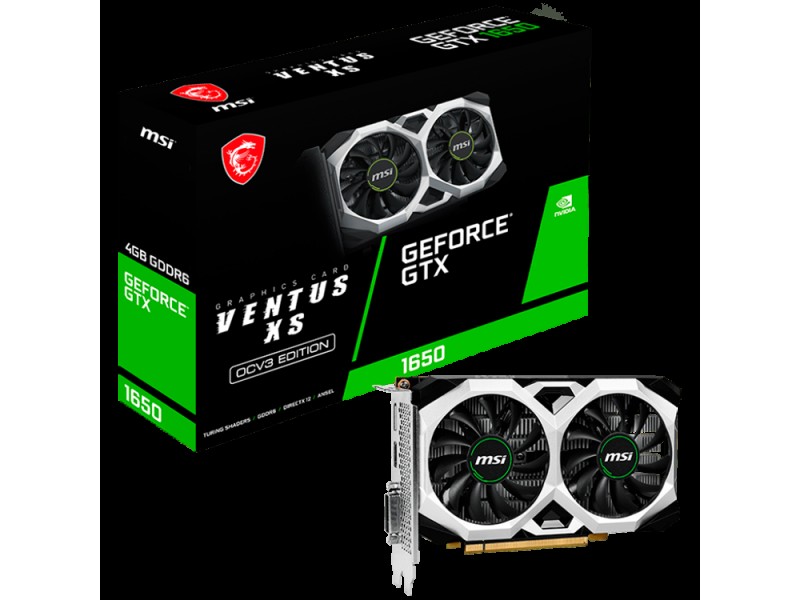 MSI Video Card Nvidia GeForce GTX 1650 D6 VENTUS XS OCV3, 4GB GDDR6, 128bit, Boost: 1620 MHz, 12Gbps, 896 CUDA Cores, 1x DP 1.4a, HDMI 2.0b, DL-DVI-D, RAY TRACING, Dual Fan, 1x6pin, 300W Recommended PSU, 3Y