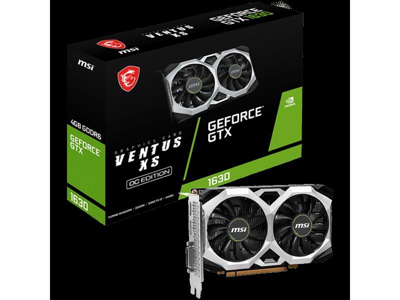 MSI Video Card NVidia GeForce GTX 1630 VENTUS XS 4G OC, 4GB GDDR6, 64-bit, 12 Gbps, Boost: 1815 MHz, 512 CUDA Cores, 1x DP 1.4a, 1x HDMI 2.0b, 1x DVI-D, 300W Recommended PSU, 3Y