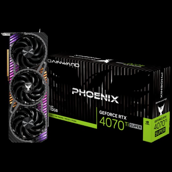 Gainward GeForce RT 4070Ti SUPER Phoenix, 16GB 256 bit, 1x HDMI 2.1, 3x DP 1.4a, 3 Fan, 1x 16-pin power connector, recommended PSU 750W, NED47TS019T2-1043X