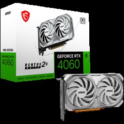 MSI Video Card Nvidia GeForce RTX 4060 VENTUS 2X WHITE 8G OC, 8GB GDDR6, 128bit, Boost: 2490 MHz, 3072 CUDA Cores, PCIe 4.0, 3x DP 1.4a, HDMI 2.1a, RAY TRACING, Dual Fan, 1x 8pin, 550W Recommended PSU, 3Y