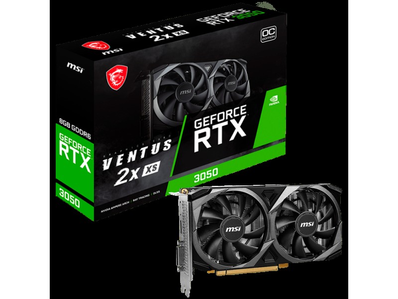 MSI Video Card Nvidia GeForce RTX 3050 VENTUS 2X XS 8G OC, 8GB GDDR6, 128bit, Boost: 1807 MHz, 2560 CUDA Cores, PCIe 4.0, 1x DP 1.4a, 1xHDMI 2.1a, 1xDL-DVI-D, RAY TRACING, Dual Fan, 500W, 3Y