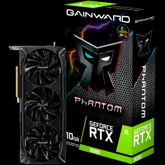Gainward GeForce RTX 3080 Phantom+ 10GB, 320 bit, PCI-Express Gen4 x16, 3x DP, 1x HDMI, 8 pin pwr connector, NED3080U19IA-1020M