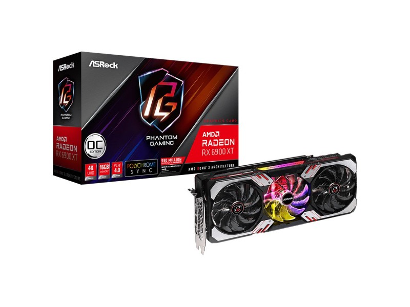 Asrock AMD Radeon RX 6900 XT Graphics, 16GB 256-bit GDDR6, 3 x DisplayPort 1.4 with DSC / 1 x HDMI 2.1 VRR, Phantom Gaming 3X Cooling System