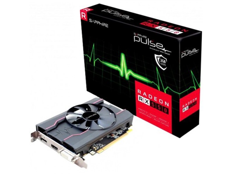 SAPPHIRE AMD Video Card RX-550 Pulse 2G GDDR5, 1206MHz / 6000 Mbps, DP, HDMI, DVI-D, 1 fan, 1.5 slot