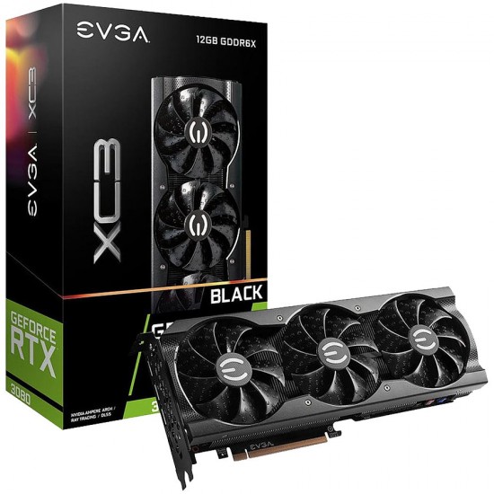 EVGA GeForce RTX 3080 12GB XC3 Black, 12GB GDDR6X, 384 bit, 912 GB/s, 19000 MHz Effective Mem Clock, 1725 MHz Boost, 8960 CUDA Cores, 3x DP, HDMI, RAY TRACING, Triple Fans, iCX3 Technology, ARGB LED, 750W or greater PSU, 3Y