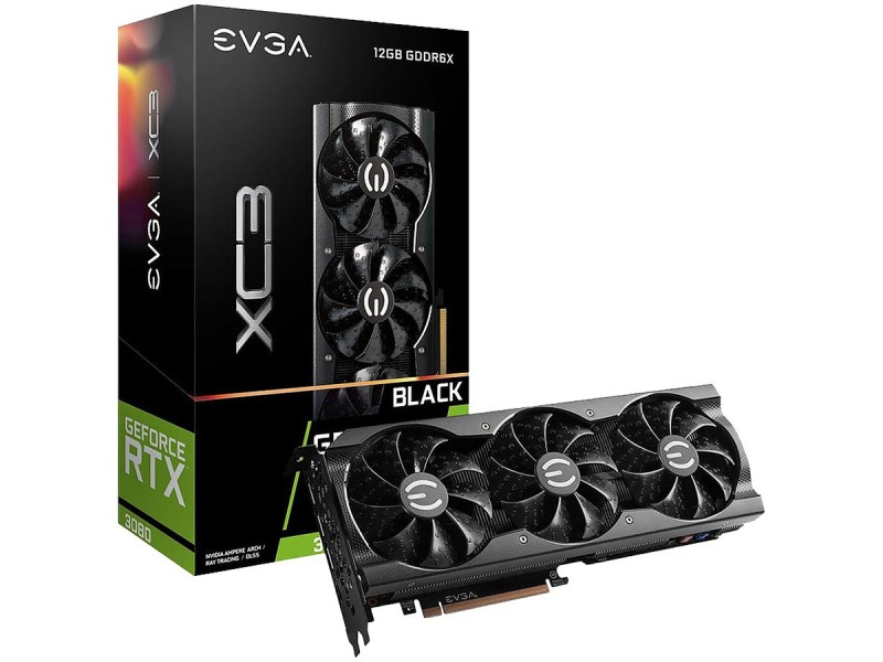 EVGA GeForce RTX 3080 12GB XC3 Black, 12GB GDDR6X, 384 bit, 912 GB/s, 19000 MHz Effective Mem Clock, 1725 MHz Boost, 8960 CUDA Cores, 3x DP, HDMI, RAY TRACING, Triple Fans, iCX3 Technology, ARGB LED, 750W or greater PSU, 3Y