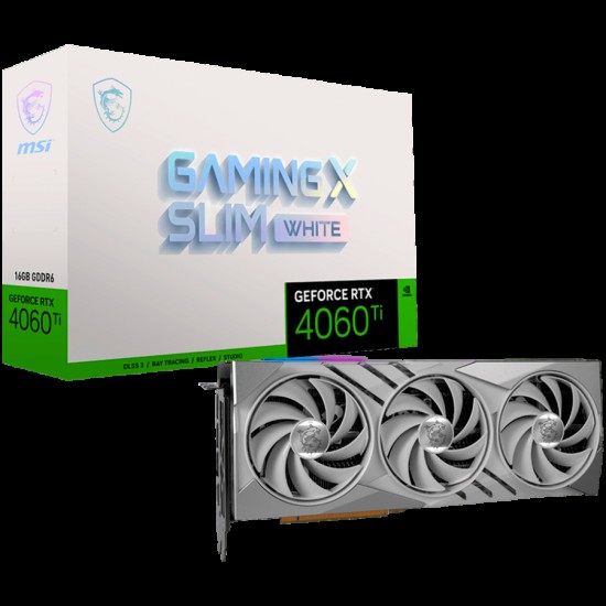 MSI Video Card Nvidia GeForce RTX 4060 Ti GAMING X SLIM WHITE 16G, 16GB GDDR6X, 128-bit, 2670 MHz Boost, 4352 CUDA Cores, PCIe 4.0, 3x DP 1.4a, HDMI 2.1a, RAY TRACING, Triple Fan, 550W Recommended PSU, 3Y
