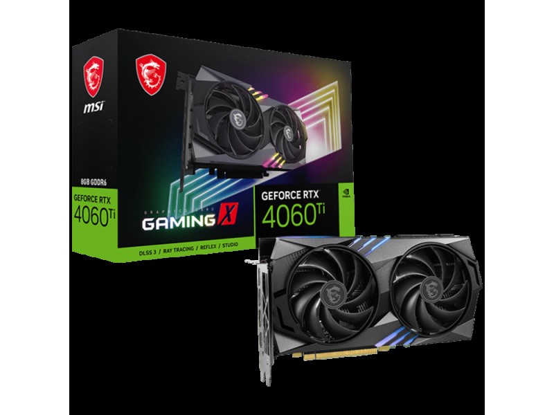 MSI Video Card Nvidia GeForce RTX 4060 Ti GAMING X 8G, 8GB GDDR6, 128bit, Effective Memory Clock: 18000MHz, Boost: 2655 MHz, 4352 CUDA Cores, PCIe 4.0, 3x DP 1.4a, HDMI 2.1a, RAY TRACING, Dual Fan, 1x 8pin, 550W Recommended PSU, 3Y