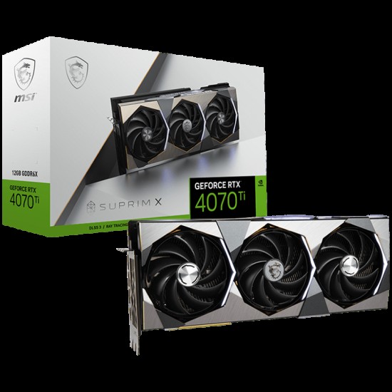 MSI Video Card Nvidia GeForce RTX 4070 Ti SUPRIM X 12G, 12GB GDDR6X, 192bit, Effective Memory Clock: 21000MHz, Boost: 2775 MHz, 7680 CUDA Cores, PCIe 4.0, 3x DP 1.4a, HDMI 2.1a, RAY TRACING, Triple Fan, 750W Recommended PSU, 3Y