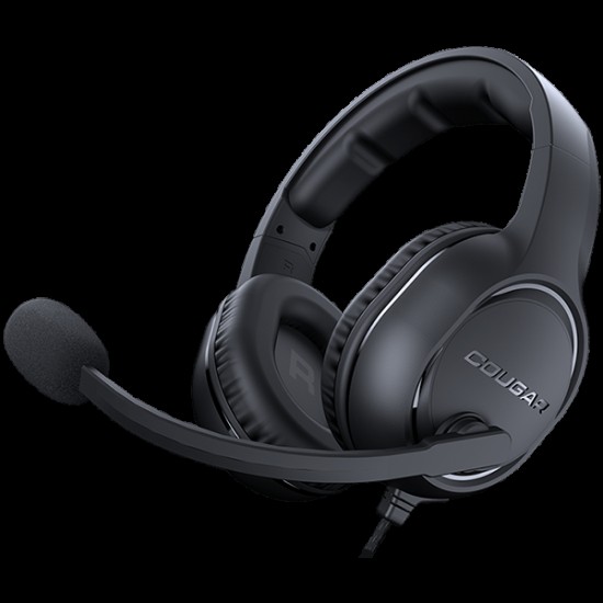 COUGAR HX330 Gaming Headset, 50mm Complex PEK Diaphragm drivers, 3.5mm Jack connections, 270g Light-Weight Comfort, 9.7mm Noise Cancellation Microphone, 4-pole 3.5mm Connector and 3-pole Y splitter for PC