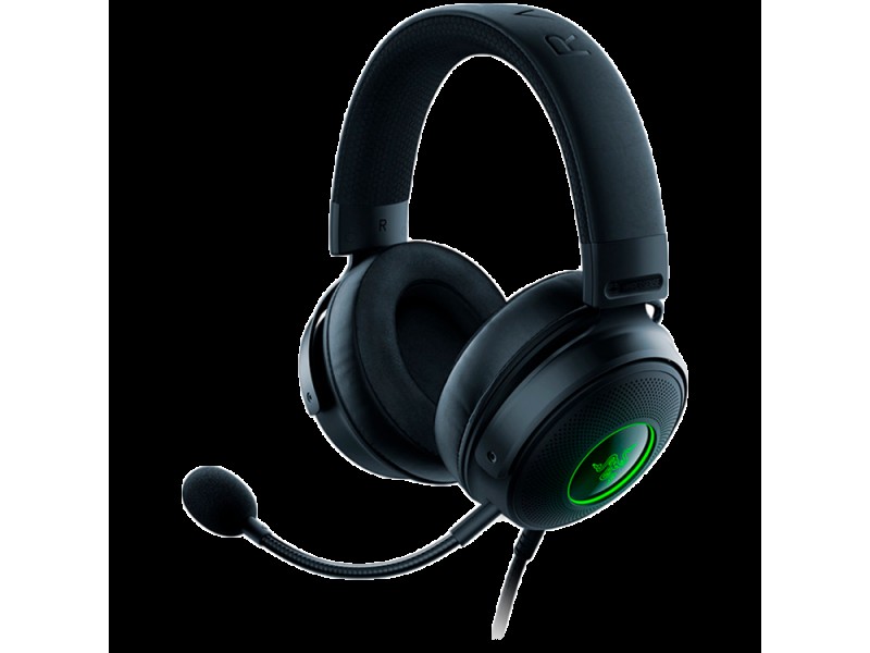 Razer Kraken V3, Gaming Headset, Detachable HyperClear Cardioid Mic, TriForce Titanium 50mm Drivers, Heat-Transfer Fabric/Leatherette/Memory Foam Earpads, THX Spatial Audio, Powered by Razer Chroma™ RGB, USB-A