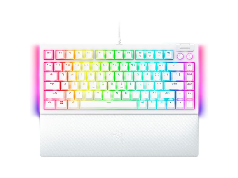 Razer BlackWidow V4 75% White, Gaming Keyboard, US Layout, Hot-swappable Design, Compact 75% Layout with Aluminum Case,  Mechanical Switches (Tactile), Razer Chroma RGB, Dedicated media roller with 2 dedicated media buttons, Detachable Type C Cable