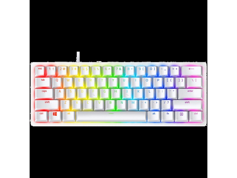 Razer Huntsman Mini White, Linear Optical Switch, size 60%, RGB Chroma, Doubleshot PBT Keycaps, Standard Bottom Row Layout, Fully programmable keys with on-the-fly macro recording, 1000 Hz Ultrapolling, Aluminum construction