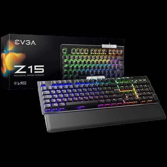 EVGA Z15 RGB Gaming Keyboard, RGB Backlit LED, Hot Swappable Mechanical Kailh Speed Silver Switches (Linear)