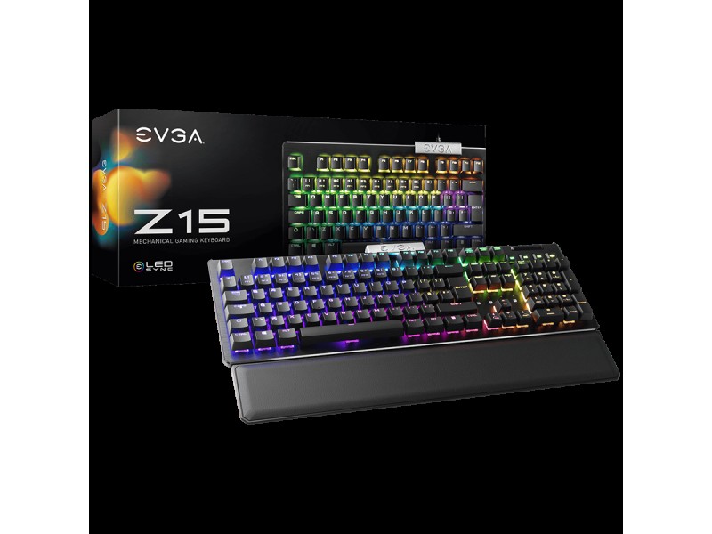 EVGA Z15 RGB Gaming Keyboard, RGB Backlit LED, Hot Swappable Mechanical Kailh Speed Silver Switches (Linear)