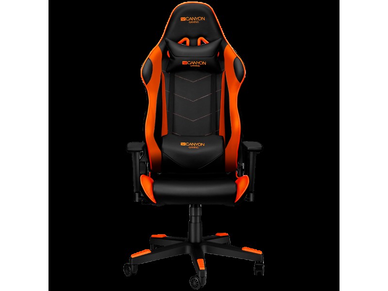 CANYON Deimos GС-4, Gaming chair, PU leather, Original foam and Cold molded foam, Metal Frame, Top gun mechanism, 90-165 dgree, 3D armrest, Class 4 gas lift, Nylon 5 Stars Base, 60mm PU caster, black+Orange.