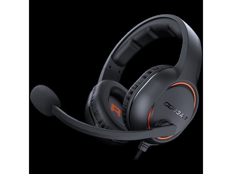 COUGAR HX330 - Orange Gaming Headset, 50mm Complex PEK Diaphragm drivers, 3.5mm Jack connections, 270g Light-Weight Comfort, 9.7mm Noise Cancellation Microphone, 4-pole 3.5mm Connector and 3-pole Y splitter for PC