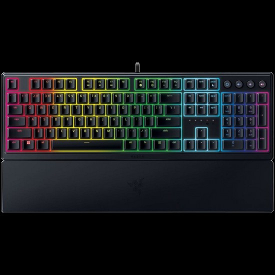 Razer Ornata V3, Mecha-membrane switches, 10 Razer Chroma™ RGB Lighting Zones, 1000 Hz Ultrapolling, Backlit keys, UV coated ABS Keycaps, Soft-touch wrist rest