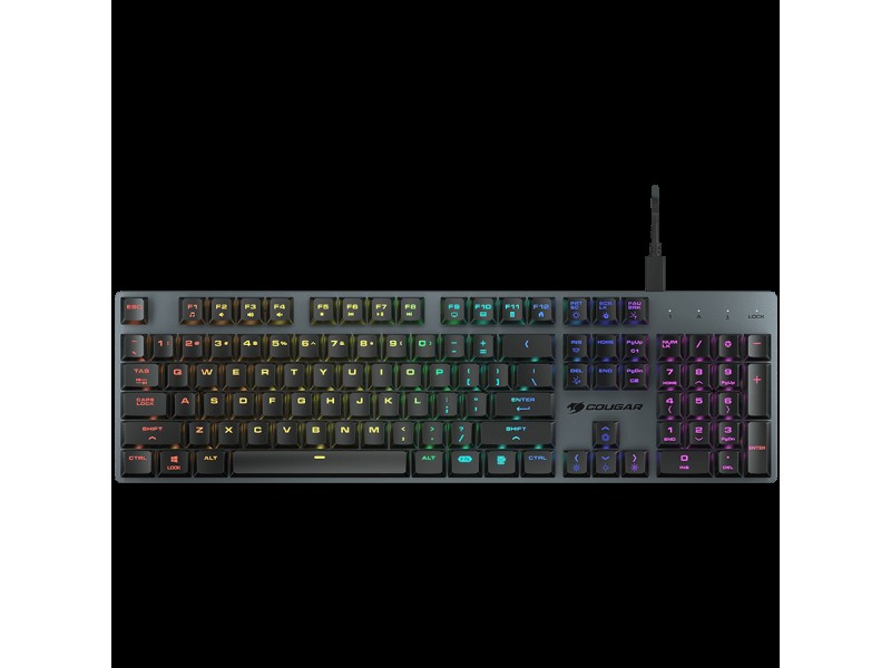 COUGAR LUXLIM, Gaming Keyboard, Low-Profile Optical-Mechanical Red Switches, Unibody CNC Aluminum Frame, 14 Backlight Effects, Type-C Cable, Detachable Magnetic Stands, Dimensions: 125x432x20 mm