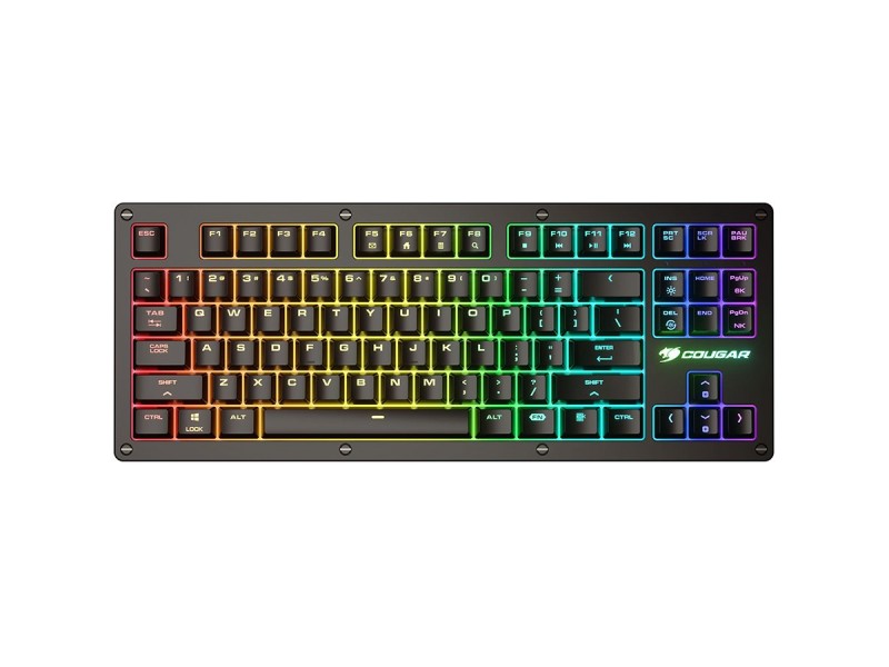 COUGAR PURI TKL RGB Red Switches Mechanical Gaming Keyboard,N-key rollover(USB mode support),Key Backlight White LED,1000Hz/1ms Polling rate,Steel/Plastic,Magnetic Protective Cover,1.8m Braided Cable Length,Detachable Cable,CM system