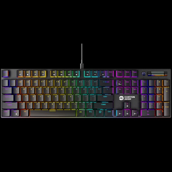 CANYON Cometstrike GK-55, 104keys Mechanical keyboard, 50million times life, GTMX red switch, RGB backlight, 18 modes, 1.8m PVC cable, metal material + ABS, US layout, size: 436*126*26.6mm, weight:820g, black