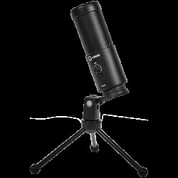 LORGAR Voicer 521, Gaming Microphone, Black, USB condenser mic with Volume Knob, 3.5MM headphonejack, mute button and led indicator, package including 1x F5 Microphone, 1 x 2M type-C USB Cable, 1 xTripod Stand