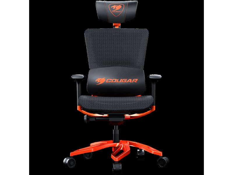 COUGAR Argo Orange, Premium Aluminum Frame, 5-star Aluminum Alloy base, Breathable PVC Leather, Trigger shift wire control system, Dynamic lumbar Support Design, Flexibly reclining backrest, Adjustable headrest, Sliding seat, 3D Adjustable Armrest