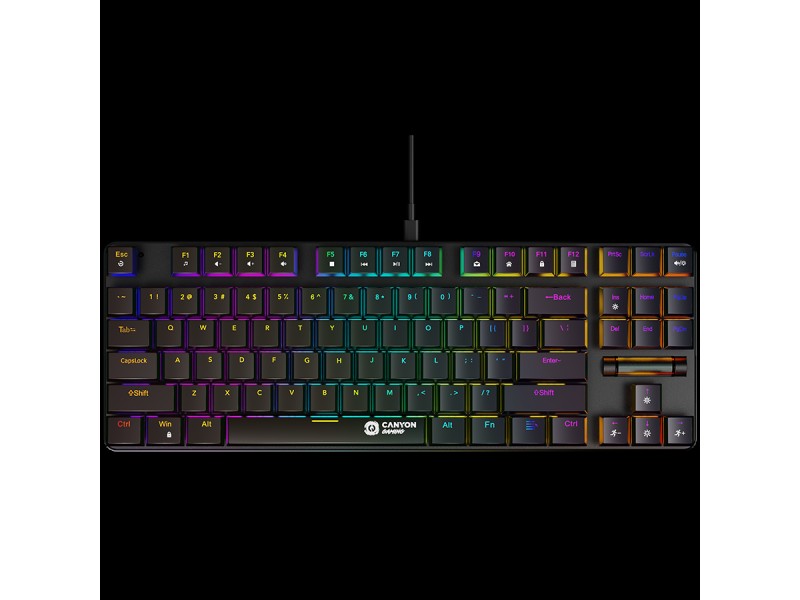 CANYON Cometstrike GK-50, 87keys Mechanical keyboard, 50million times life, GTMX red switch, RGB backlight, 20 modes, 1.8m PVC cable, metal material + ABS, US layout, size: 354*126*26.6mm, weight:624g, black