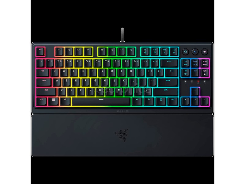 Razer Ornata V3 Tenkeyless, Low Profile Gaming Keyboard, US Layout, 8 Razer Chroma™ RGB Lighting Zones, Dedicated Media Keys, UV-coated ABS Keycaps, 1000 Hz Ultrapolling, Durable spill-resistant design, Braided fiber cable
