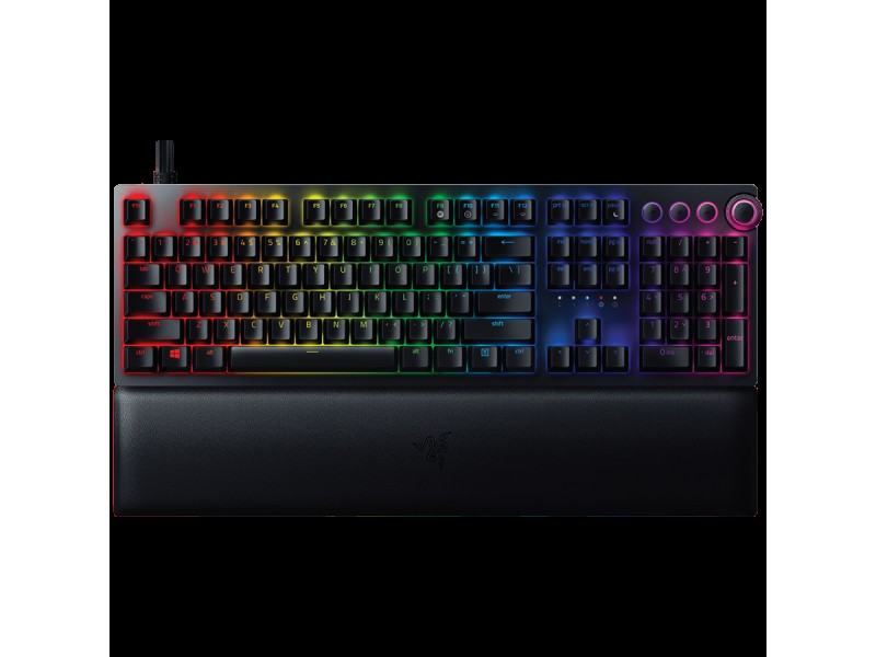 Razer Huntsman V2, Optical Gaming Keyboard with Near-zero Input Latency (Clicky Optical Switch), US Layout, Doubleshot PBT Keycaps, Sound Dampening Foam, Razer Chroma™ RGB, Up to 8000Hz polling rate, Aluminum matte top plate