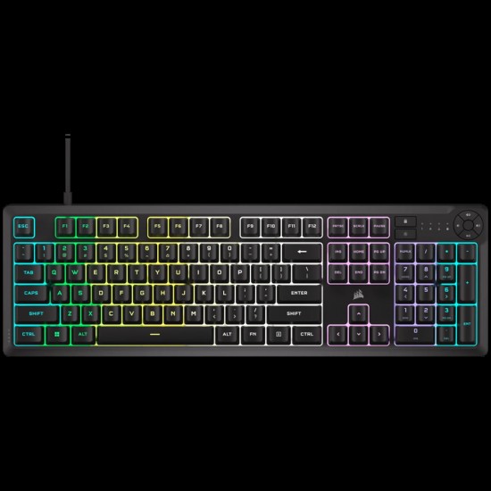 Corsair K55 CORE RGB Gaming Keyboard - Black, Fully customizable ten-zone RGB backlight, dedicated media control buttons, EAN:0840006666547