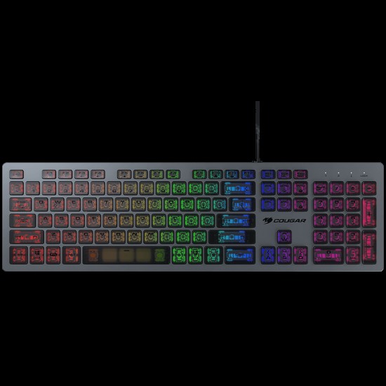 COUGAR VANTAR AX Scissor Gaming Keyboard, Scissor switches, 19-Key Rollover, USB plug, RGB light effects, CNC Unibody Aluminum Frame, 8 backlight effects, 445 X 127 X 15 (mm), 1.6m cable length, 626g, Anti-Ghosting Technology, Translucent Keycaps