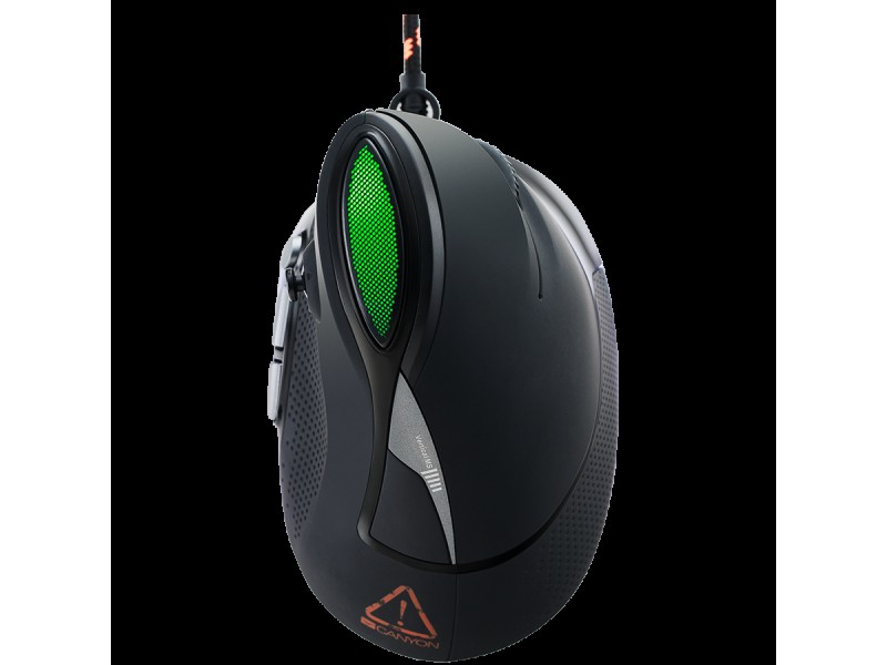 CANYON Emisat GM-14, Wired Vertical Gaming Mouse with 7 programmable buttons, Pixart optical sensor, 6 levels of DPI and up to 4800, 2 million times key life, 1.65m Braided USB cable,rubber coating surface and colorful RGB lights, size:106*72*84mm, 1
