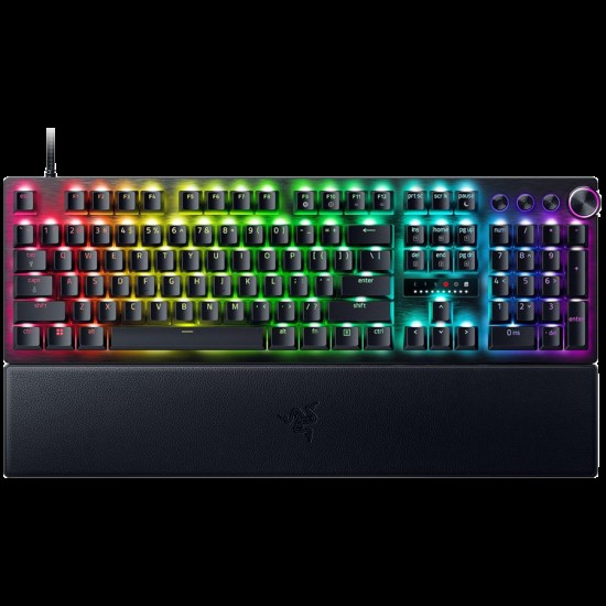 Huntsman V3 Pro - US Layout, Gaming Keyboard, Analog Optical Switch Gen-2, Razer Chroma RGB, Magnetic Firm Leatherette Wrist Rest, Multi-function Dial with 3 dedicated button, Detachable Type-C Cable, Doubleshot PBT Keycaps, 1000 Hz Polling Rate