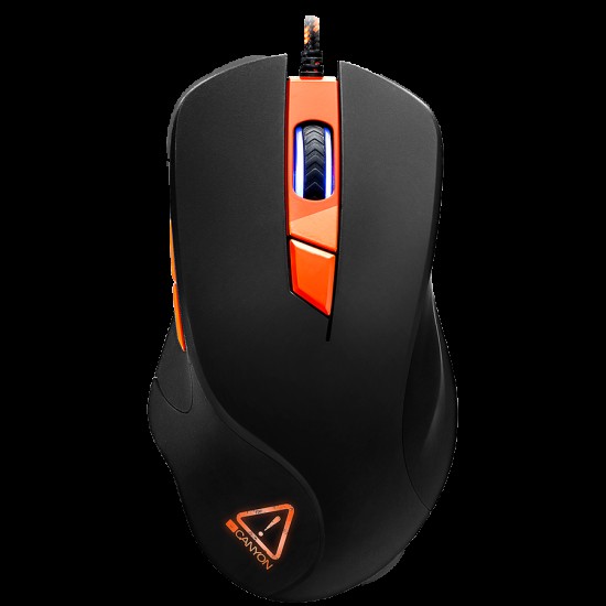 CANYON Eclector GM-3, Wired Gaming Mouse with 6 programmable buttons, Pixart optical sensor, 4 levels of DPI and up to 3200, 5 million times key life, 1.65m Braided USB cable,rubber coating surface and colorful RGB lights, size:130*75*40mm, 140g